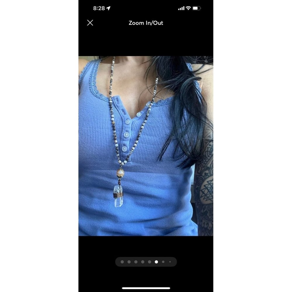 Jasper + Clear Quartz Boho Mala Necklace - Picture 4 of 8